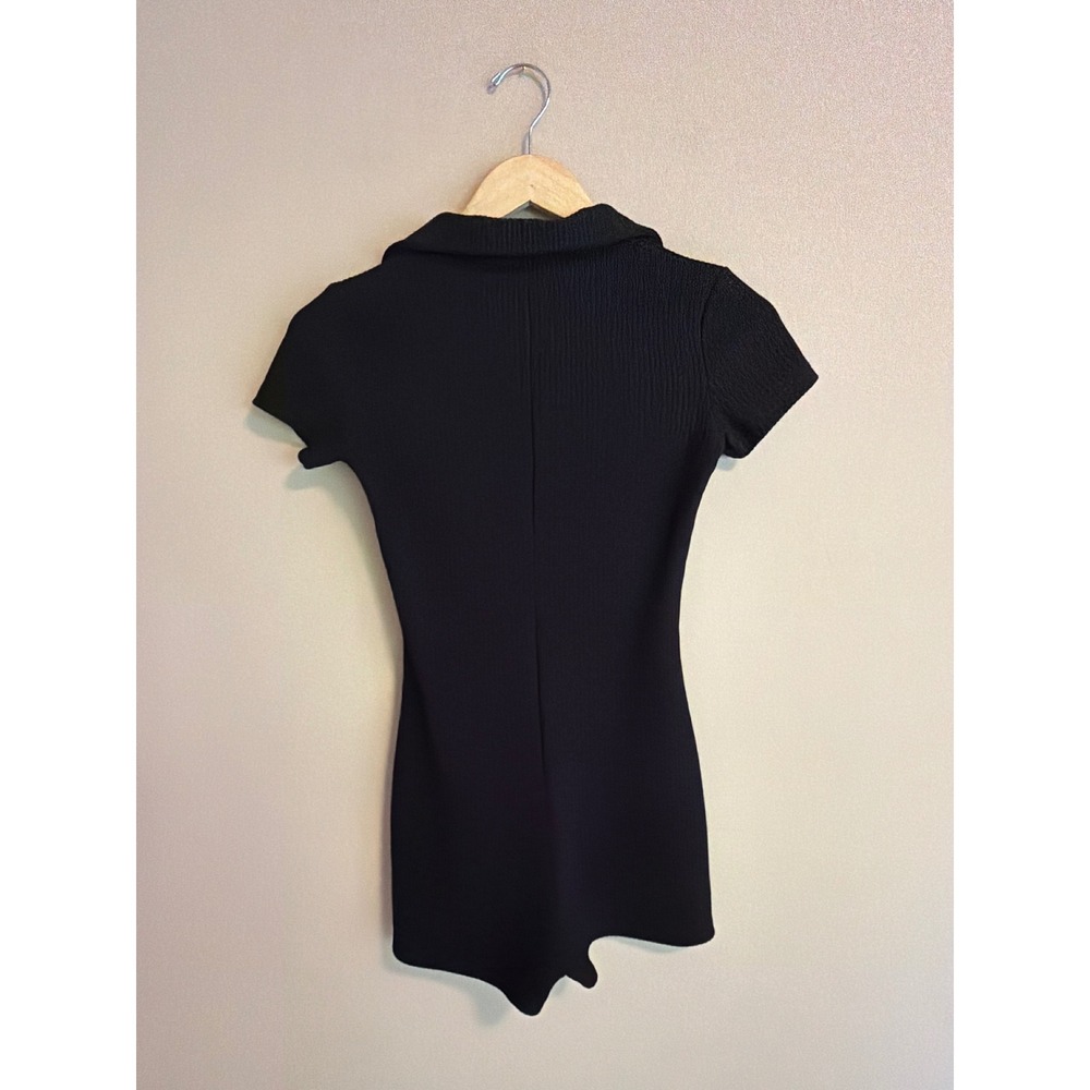Edikted Black Ribbed Short Sleeve Polo Collar Romper Playsuit Women XS - Picture 4 of 7